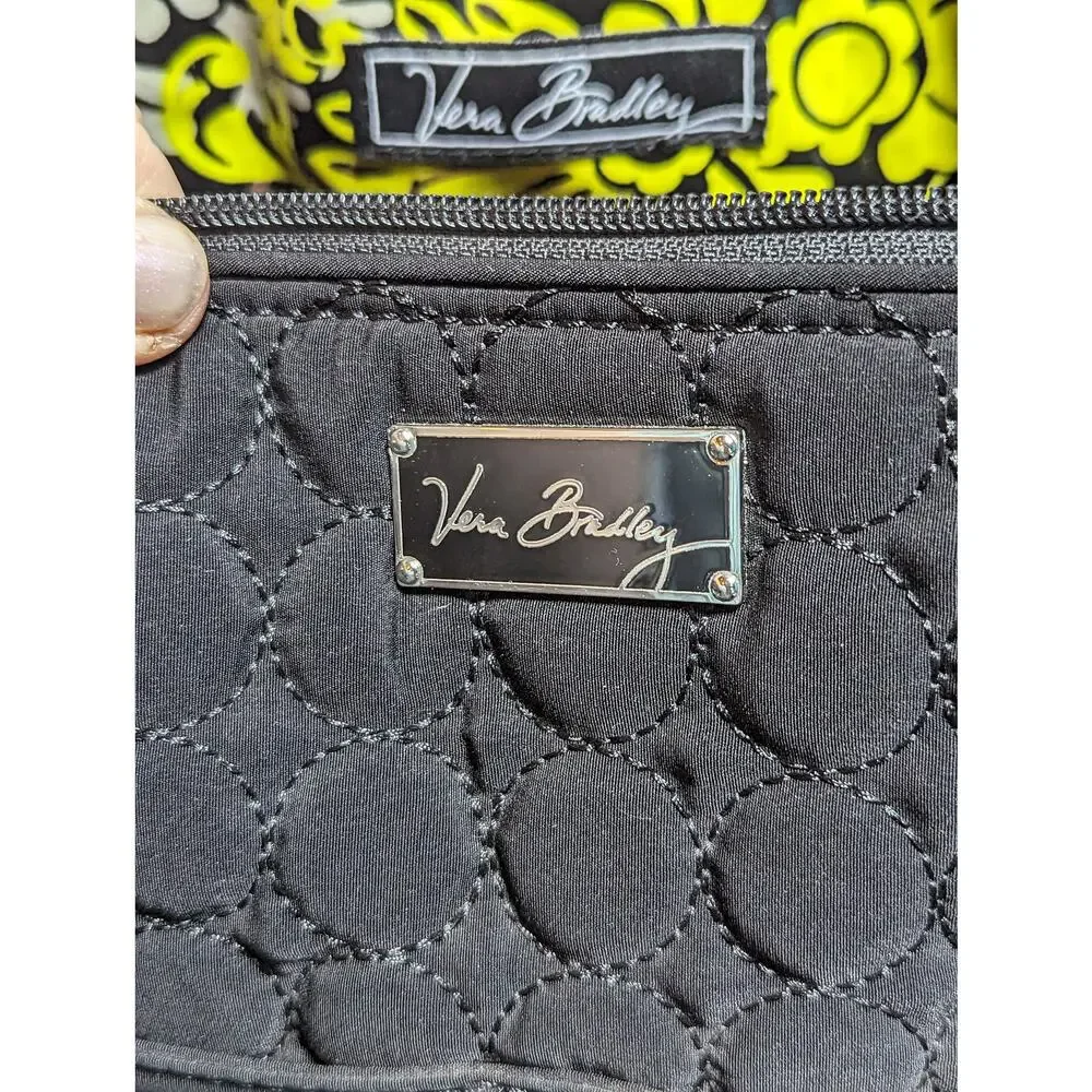 Vera Bradley Black Quilted Vinyl Lined Multicompartment Washable Baby Bag Tote